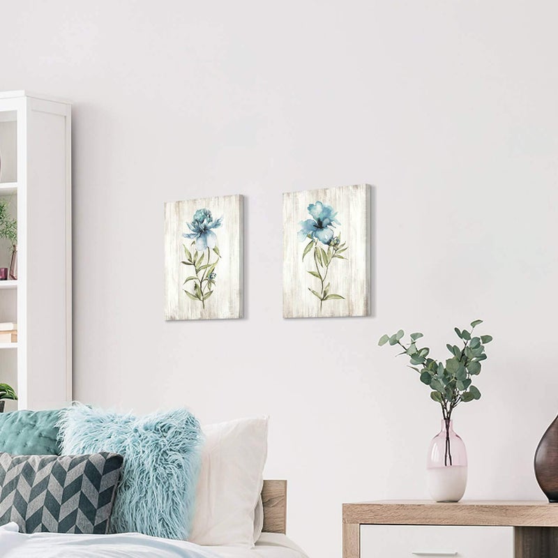 Hardy Gallery Flower Painting Canvas Wall Art: Blue Botanical Floral Artwork Wildflower Picture Print for Living Room (12'' x 16'' x 2 Panels) - Image 4